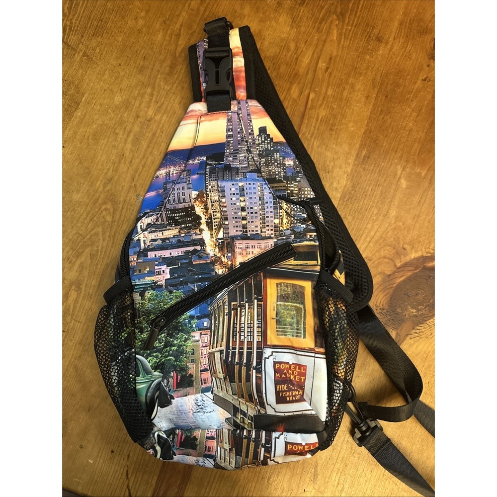 San Francisco Downtown Trolley‎ Sling Shoulder Bag Mesh Back - Picture 2 of 7